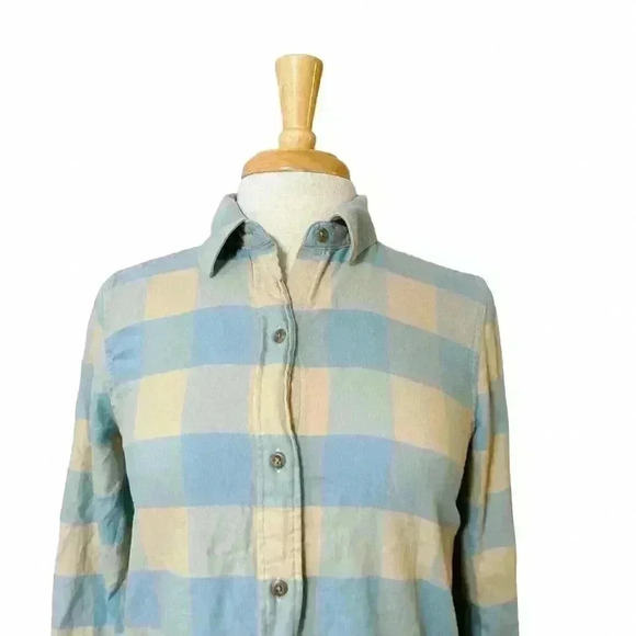 Faherty Women's Blue & Brown Plaid Button Up Shirt Organic Cotton Extra Small XS - Picture 10 of 12
